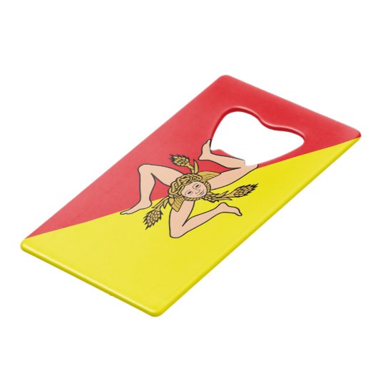 Flaschenöffner-Flagge aus rostfreiem Stahl Sizilie Geldbeutel Flaschenöffner (Rückseite Schrägansicht)