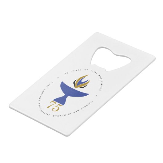 Flaschenöffnung mit Logo Geldbeutel Flaschenöffner (Rückseite Schrägansicht)