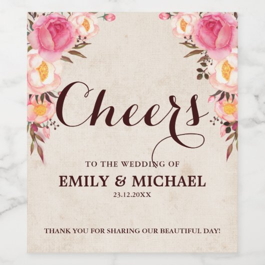 Flaschenweinflasche mit rustikalem Country Floral Weinetikett (Einzelnes Label)