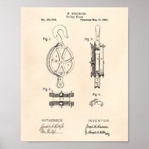 Flaschenzug 1881 Patentkunst Altes Papier Poster
