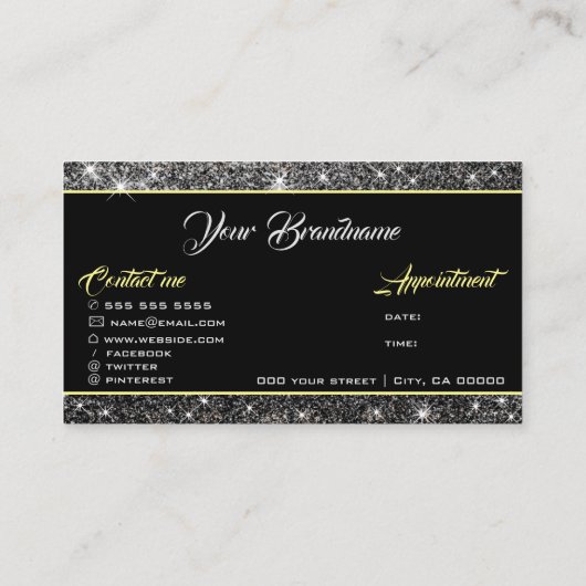 Flash Silver Glitzer Social Media und Ernennung Visitenkarte (Rückseite)