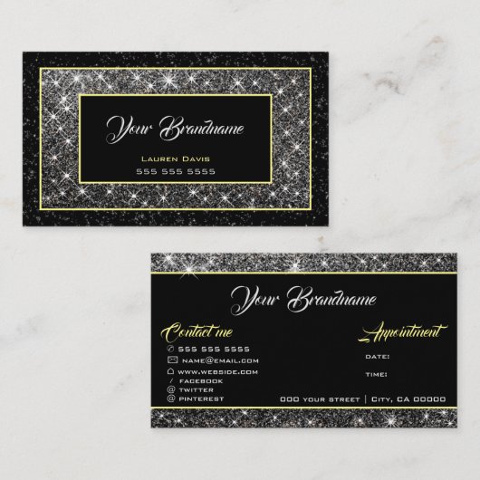 Flash Silver Glitzer Social Media und Ernennung Visitenkarte (Vorne/Hinten)