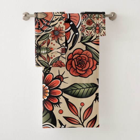 Flash Tattoo Spider Floral Custom Muster Badhandtuch Set (Insitu)