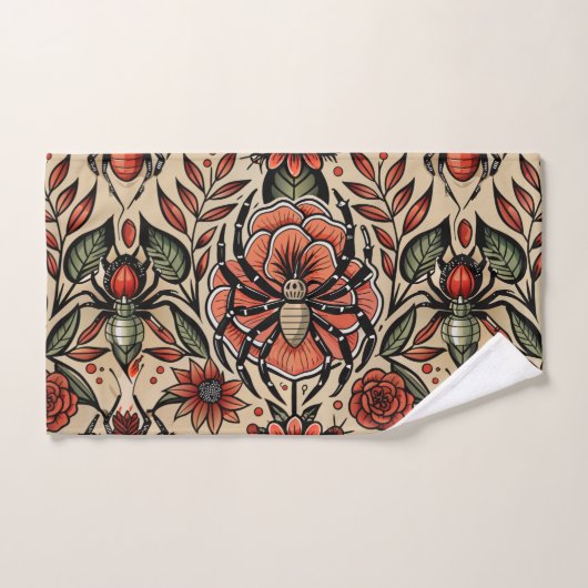 Flash Tattoo Spider Floral Custom Muster Badhandtuch Set (Handtuch)