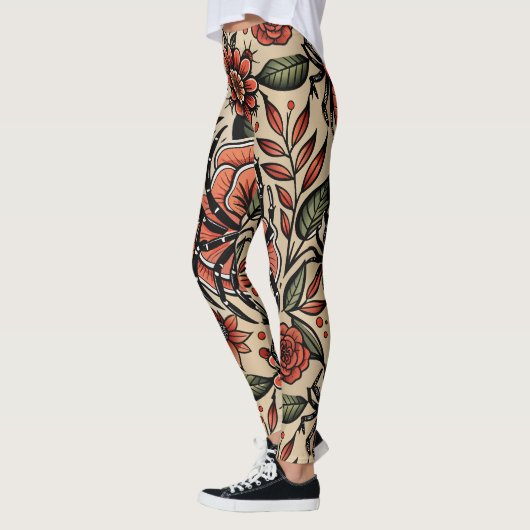 Flash Tattoo Spider Floral Custom Muster Leggings (Links)