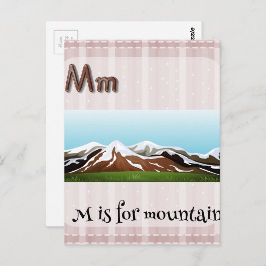 Flashcard Letter M is for Berg Postkarte (Vorne/Hinten)
