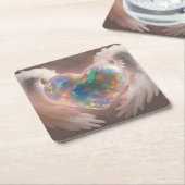 *~* Flashy Opal Heart Angel Wings AP78 Rechteckiger Pappuntersetzer (angewinkelt)