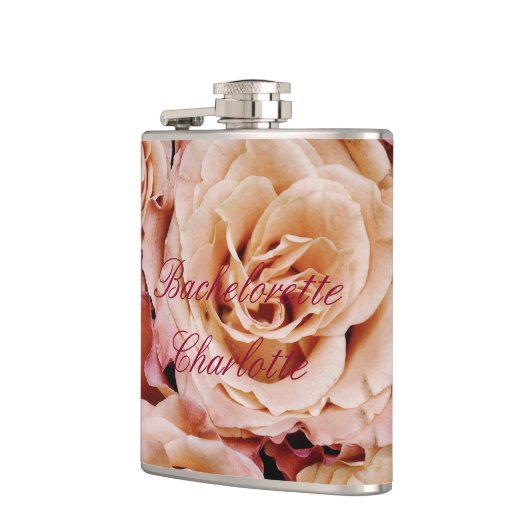 Flask Bachelorette Geschenk Hochzeit Pink Rose Ros Flachmann (Links)