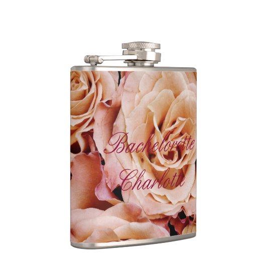 Flask Bachelorette Geschenk Hochzeit Pink Rose Ros Flachmann (Rechts)