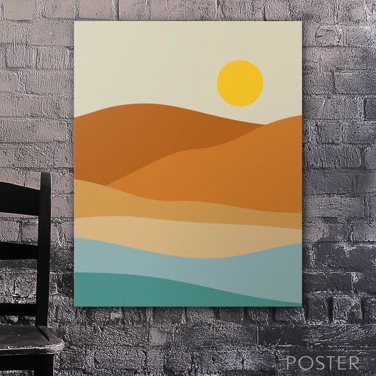 Flat Boho Abstrakte Landschaft Sonnenuntergang und Poster