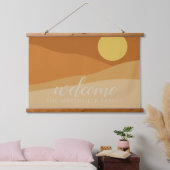 Flat Boho Mountain Sunset Wüste Farben Willkommen Wandteppich Mit Holzrahmen (Schlafzimmer)