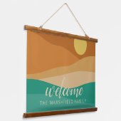 Flat Boho Mountain Sunset Wüste Farben Willkommen Wandteppich Mit Holzrahmen (Gewinkelt)