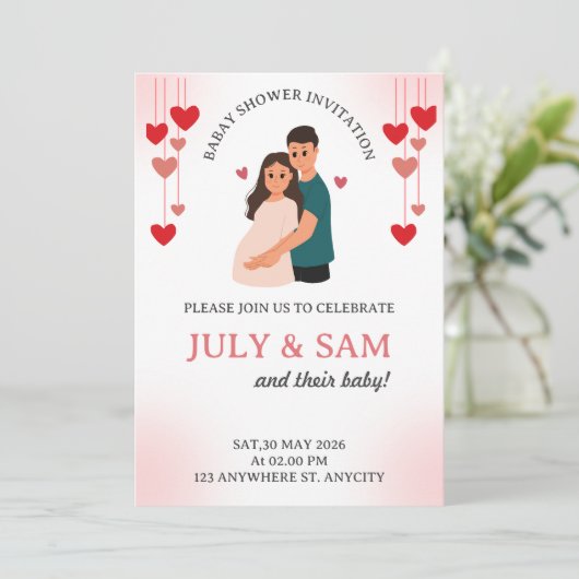 Flat Card- baby shower card invitation (Stehend Vorderseite)