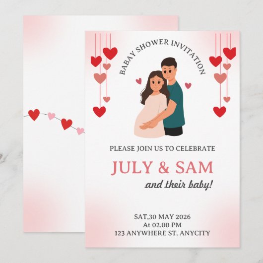 Flat Card- baby shower card invitation (Vorne/Hinten)