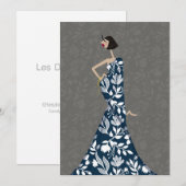 Flat Card Blau & Weiß florale Frauen Mode Einladung (Vorne/Hinten)