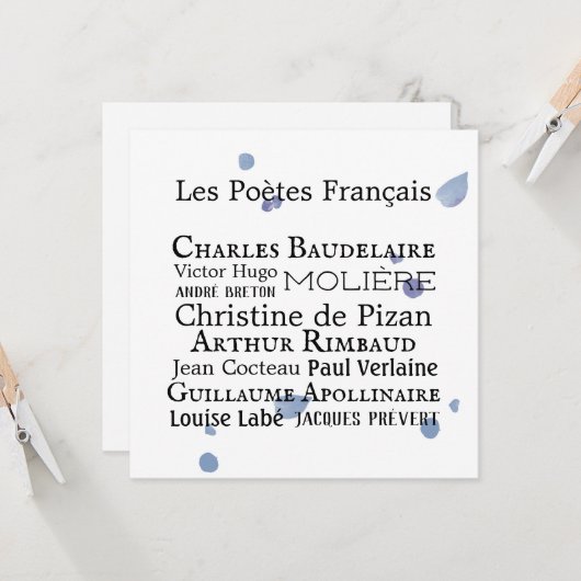 Flat Card für französische Dichter (Vorderseite/Rückseite Beispiel)