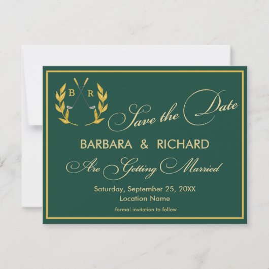 FLAT CARD Golf Monogram Wedding Save the Date (Vorderseite)