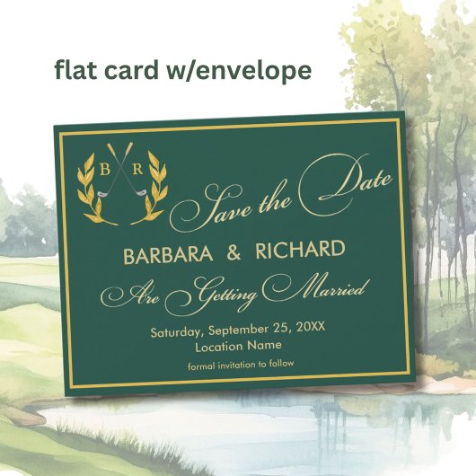 FLAT CARD Golf-Monogramm Hochzeit Save the Date