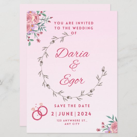 Flat Card Hochzeit speichern Sie das Datum Einladu (Vorne/Hinten)