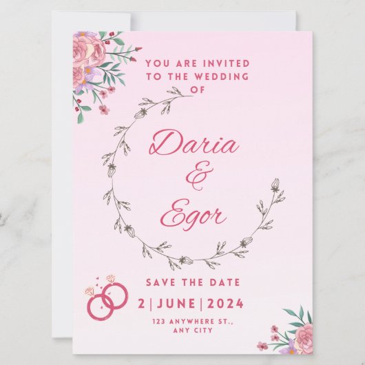 Flat Card Hochzeit speichern Sie das Datum Einladu (Vorderseite)