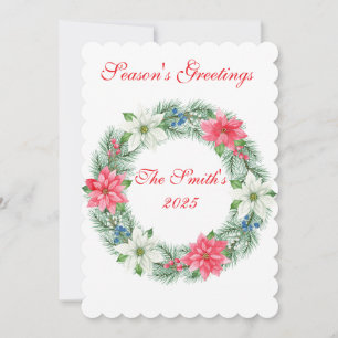 Flat Card Luxury Scalloped Poinsettia Weihnachten