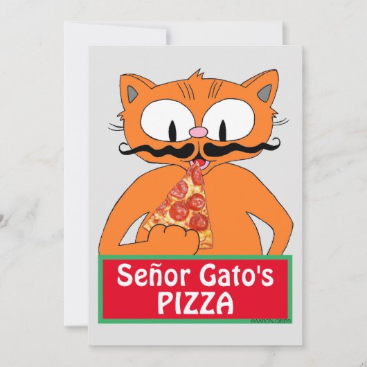 Flat Card - Señor Gato's Pizza Funny Mustache Cat (Vorderseite)