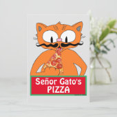 Flat Card - Señor Gato's Pizza Funny Mustache Cat (Stehend Vorderseite)