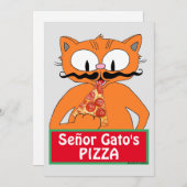 Flat Card - Señor Gato's Pizza Funny Mustache Cat (Vorne/Hinten)