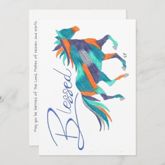 Flat Card Türkis Gesegnetes Pferd von Sherry Jarvi Dankeskarte (Vorne/Hinten)