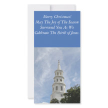 Flat Christmas Card, White Steeple, Church