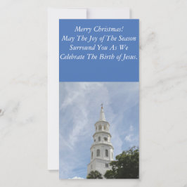 Flat Christmas Card, White Steeple, Church Feiertagskarte