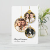 Flat Christmas Card with Family Photo Ornaments Dankeskarte (Stehend Vorderseite)