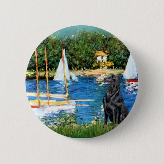 Flat Coated Retriever 1 - Segelboote Button (Vorderseite)