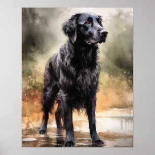 Flat Coated Retriever Dock Art Print Poster