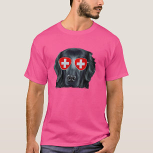 Flat-Coated Retriever Hund Schweiz Flagge Sonnenbr T-Shirt