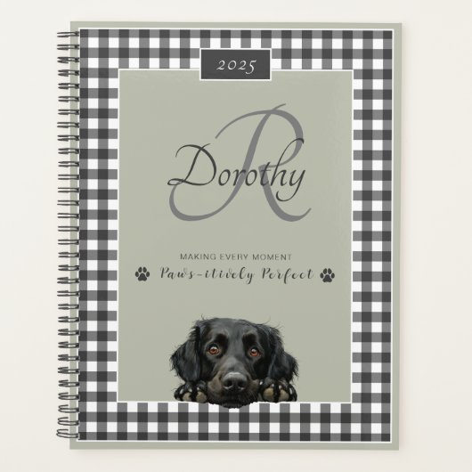 Flat Coated Retriever Sage Green Gingham Custom Planer (Vorderseite)