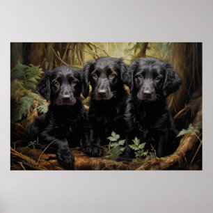 Flat Coated Retriever Welpen Poster