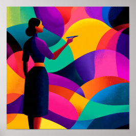 Flat Color Blocking Geometric Coloring Guide Poster