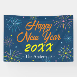 Flat Colorful Happy New Year Celebration - Blue Banner