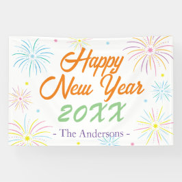Flat Colorful Happy New Year Celebration - White Banner