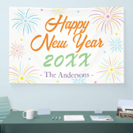 Flat Colorful Happy New Year Celebration - White Banner