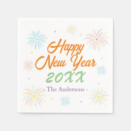 Flat Colorful Happy New Year Party - White Serviette