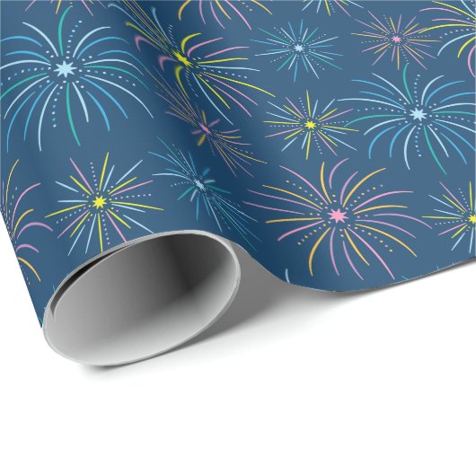 Flat Colorful New Year Fireworks Muster - Blau Geschenkpapier (Rolleneckpunkt)