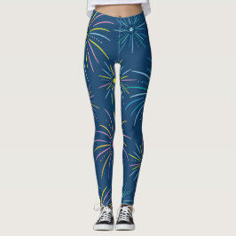 Flat Colorful New Year Fireworks Muster - Blau Leggings