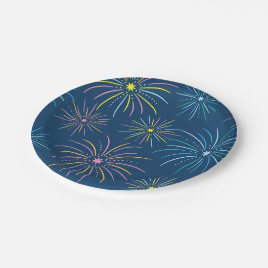 Flat Colorful Silvester Party Muster Pappteller (Schrägansicht)