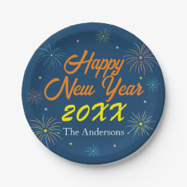 Flat Colorful Silvester Party - Navy Blue Pappteller