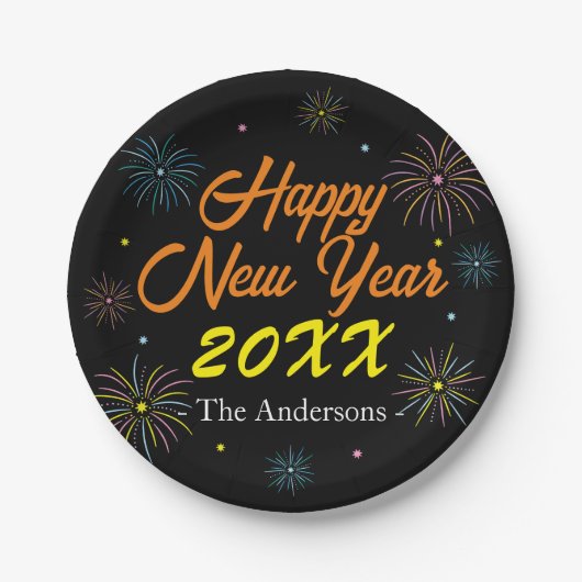 Flat Colorful Silvester Party - Schwarz Pappteller (Vorderseite)