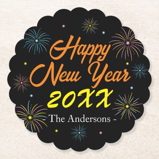 Flat Colorful Silvester Party - Schwarz Untersetzer (Vorderseite)