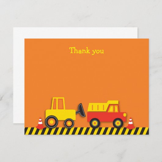 Flat Construction Truck Vielen Dank Note Cards Mitteilungskarte (Vorne/Hinten)