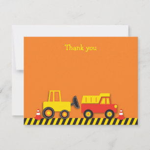 Flat Construction Truck Vielen Dank Note Cards Mitteilungskarte